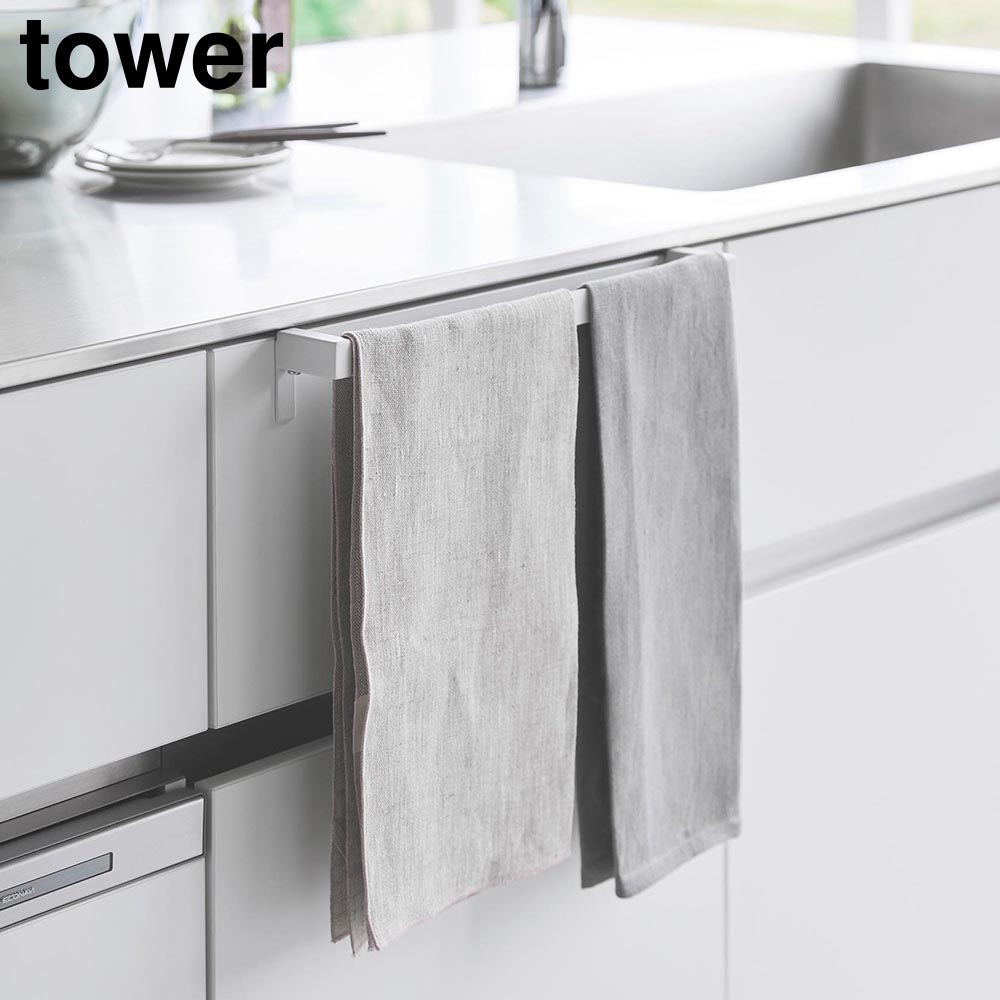 滑り落ち防止キッチンタオルハンガーバー タワー ワイド 山崎実業 tower ホワイト ブラック 1810 1811 タオルハンガー