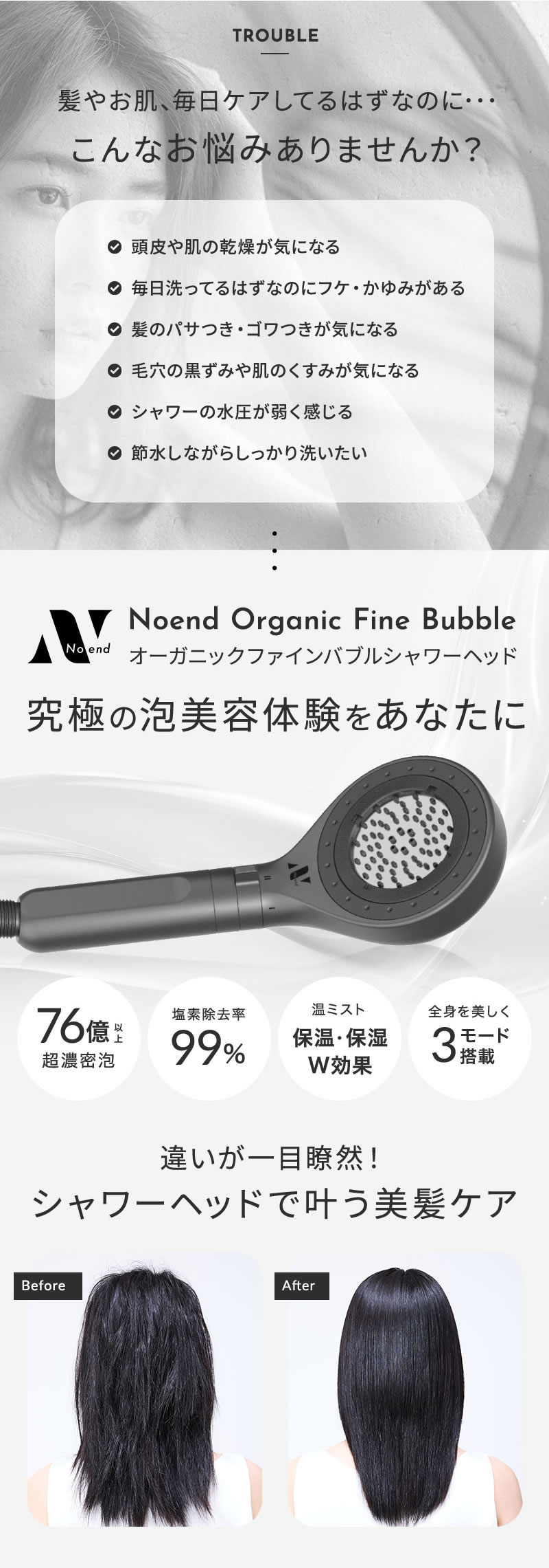 正規販売店 Noend ノーエンド オーガニックファインバブル シャワーヘッド