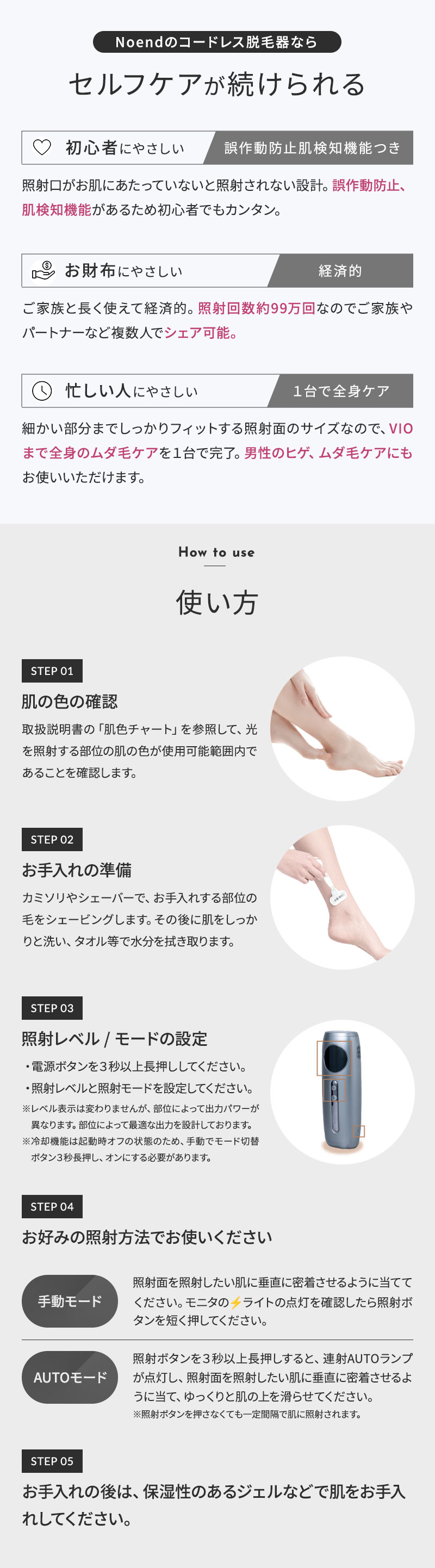 正規販売店 ノーエンド コードレス脱毛器 スキンケア デバイス NB-HR-001